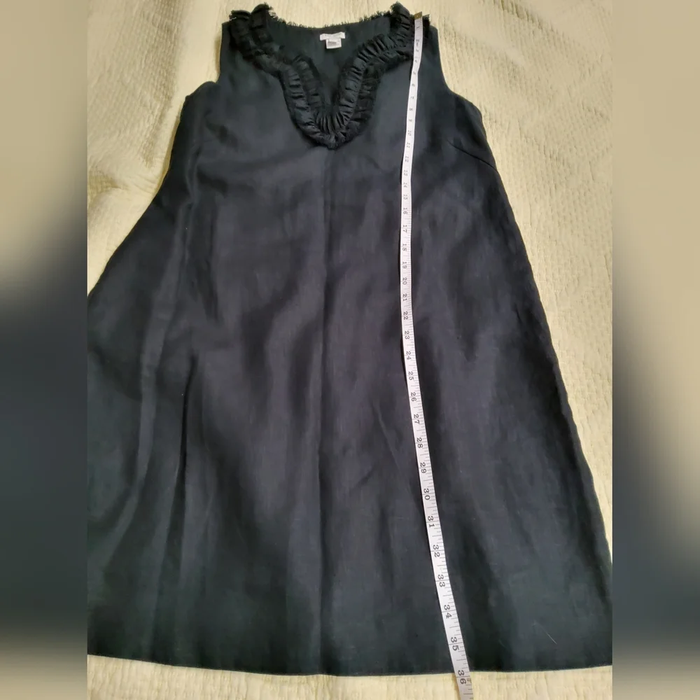 Kate Spade Linen Bonnie Black Sleeveless Dress with Ruffle Trim Size M